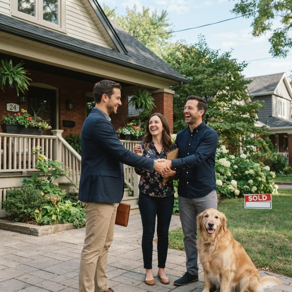 A JRG Houses buyer shaking hands with happy homeowners